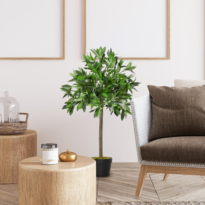 Artificial Bay Laurel Topiary Trees w/ Pot Fake, Set Of 2 90cm/3FT Indoor Greenery Plant Home Office Garden Decor Green