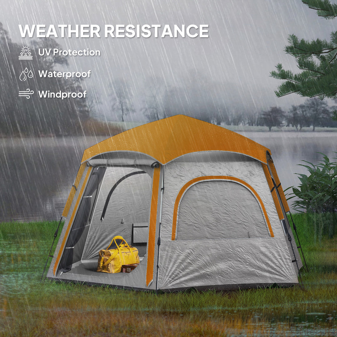 Instant Pop Up Camping Tent, 2/3/4 Person Easy Setup Dome Family Tent with Vestibule, Rainfly, 4 Mesh Windows & 2 Doors, Hexagonal Design, Waterproof & UV Protected, Light Grey