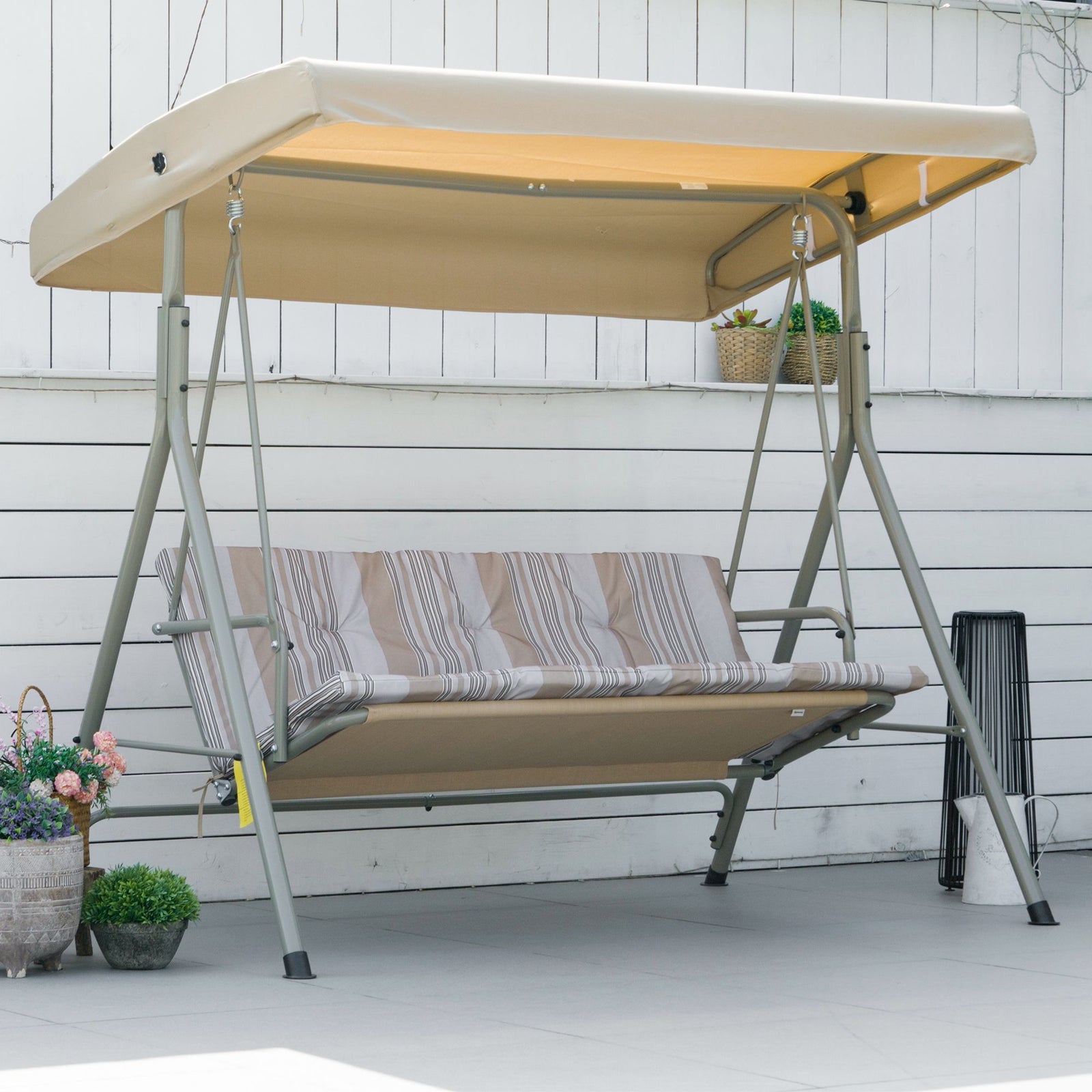 Three-Seater Garden Swing Seat - Light Brown