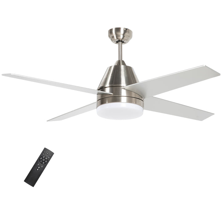 HOMCOM Ceiling Fan with LED Light, Flush Mount Ceiling Fan Lights with Reversible Blades, Remote, Silver and Black | Aosom UK