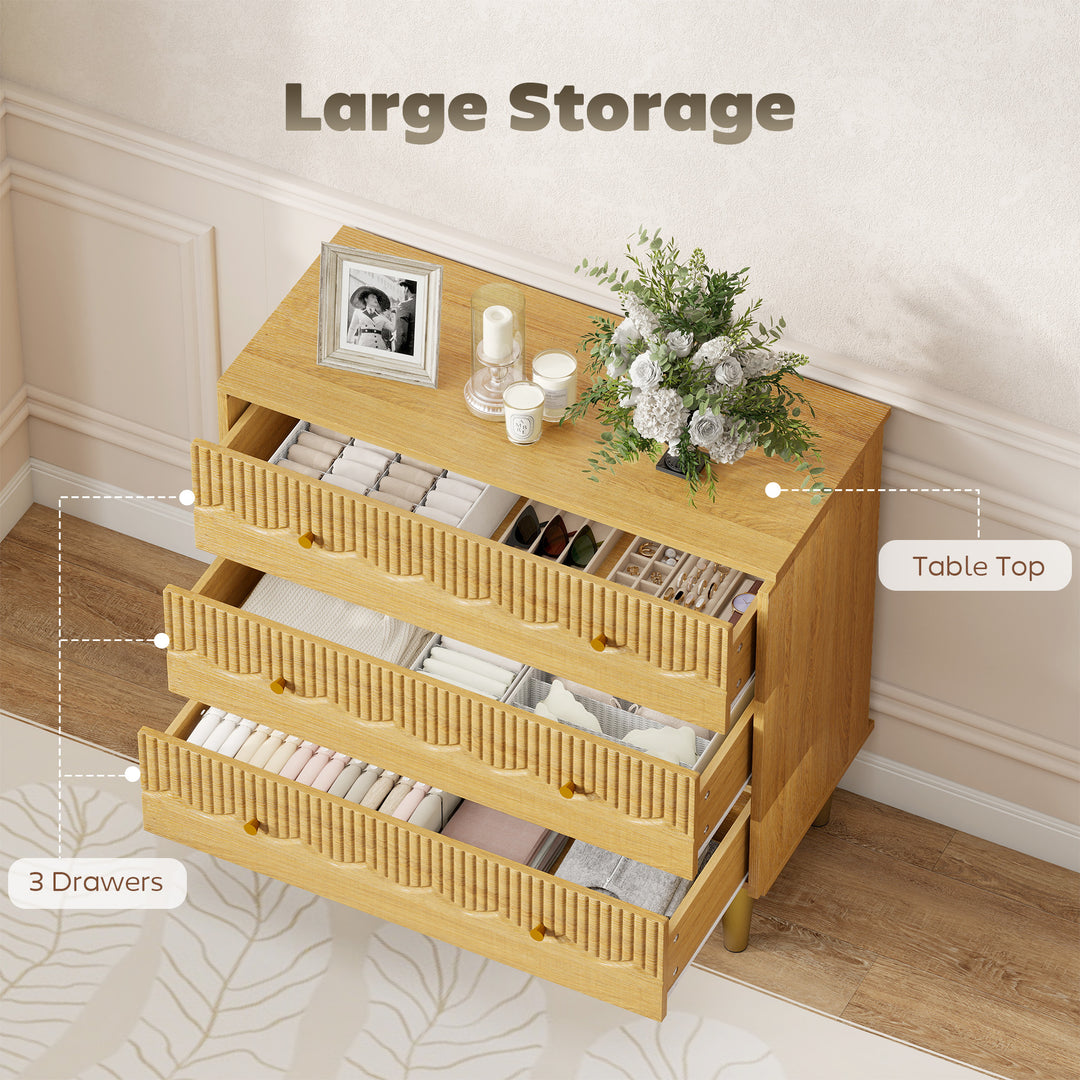 Dresser for Bedroom 3 Drawer Chest of Drawers with Steel Frame for Liv