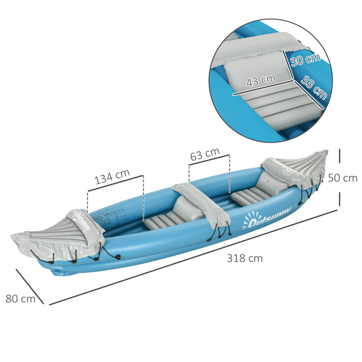 Inflatable Kayak, Two-Person Inflatable Canoe Boat Set with Air Pump, Aluminium Oars, 318 x 80 x 50cm - Blue