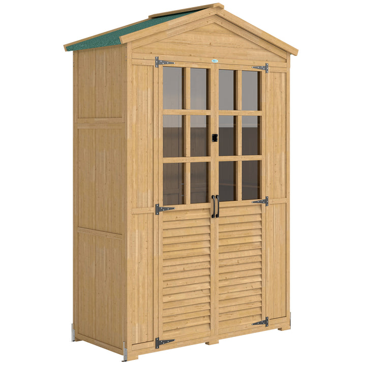 Outdoor Wooden Storage Cabinet, Garden Tool Shed with Acrylic Windows 
