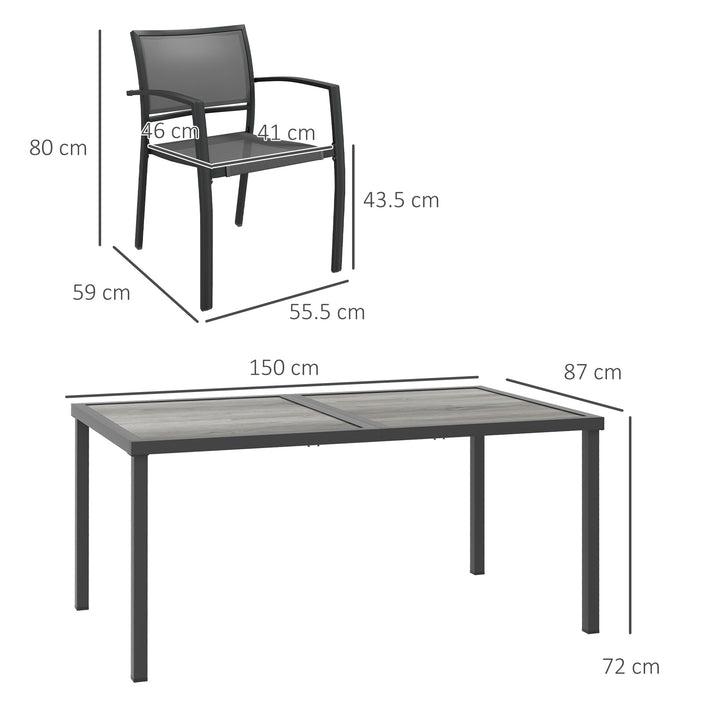 Five-Piece Casual Outdoor Dining Set, with Wood-Effect Table - Grey