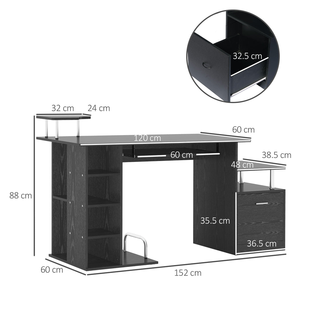 Computer Desk PC Workstation with Drawer Shelves CPU Storage Rack Home Office Furniture 152 x 60 x 88cm (BLACK)