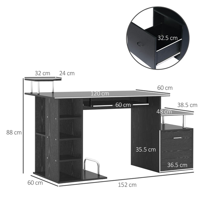 Computer Desk PC Workstation with Drawer Shelves CPU Storage Rack Home Office Furniture 152 x 60 x 88cm (BLACK)