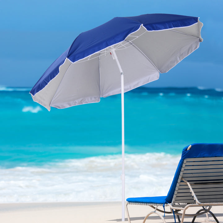 Outsunny Waterproof Tilted Beach Parasol, 1.7m x 2m, with Steel Frame for UV Protection, Easy to Adjust, Blue | Aosom UK