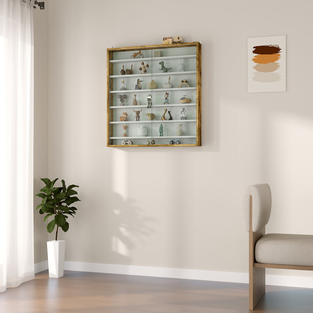 Six Shelf Display Cabinet, with Glass Doors - Brown