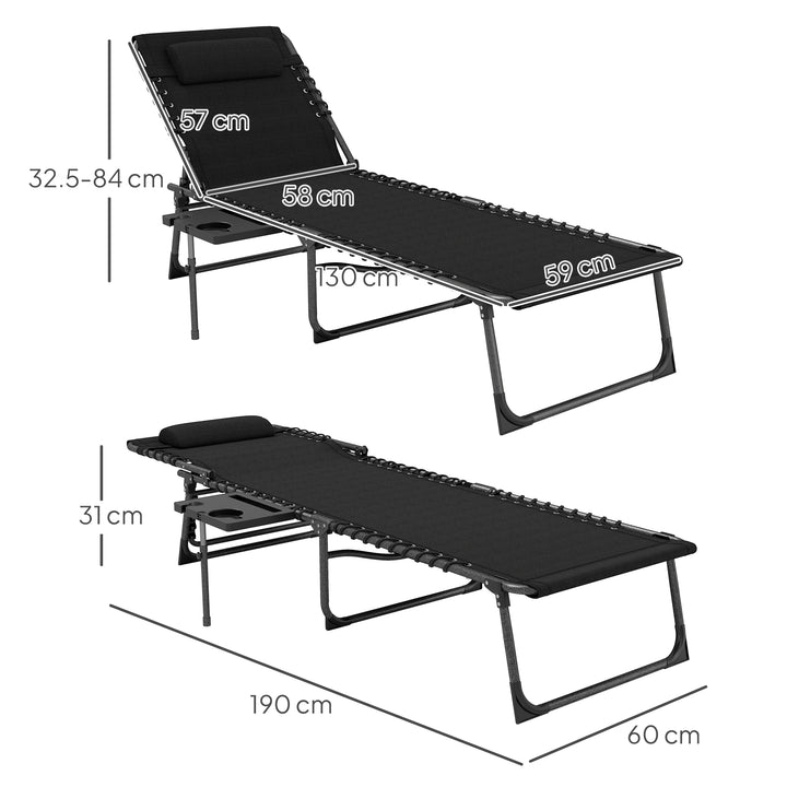 Five-Position Reclining Sun Lounger - Black