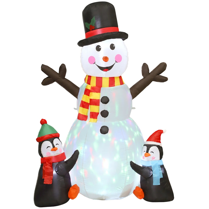 Outsunny 6FT Christmas Inflatables Snowman &amp; Penguins with Built-in LED Lights and Flashing Projector Light, Blow Up Christmas Inflatable Decoration for Indoor Outdoor Decor, Garden