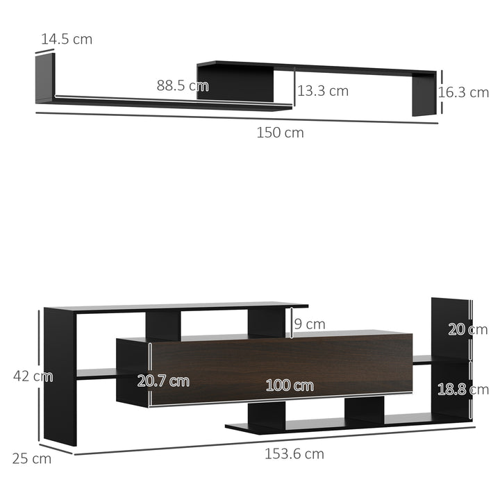HOMCOM Modern TV Cabinet with Wall Shelf, TV Unit with Storage Shelf and Cabinet, for Wall