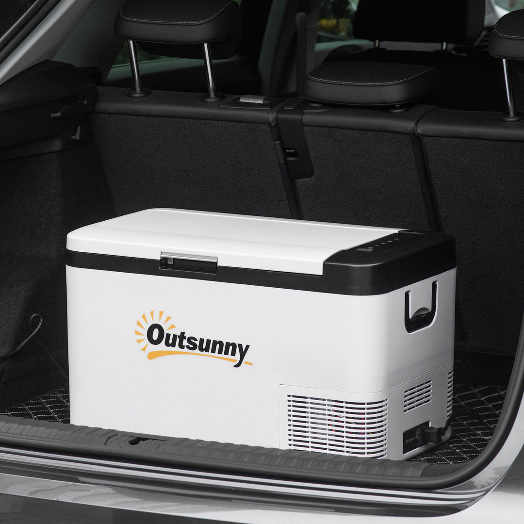 12V Car Refrigerator w/ LED Light & Foldable Handles, 25L Portable Compressor Cooler, Fridge Freezer with 12/24V DC and 110-240V AC for Campervan RV Boat Travel