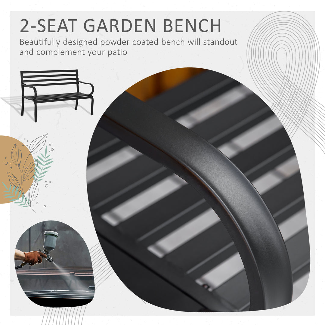 Stylish 2 Seater Metal Garden Porch Chair Bench Stable Patio Outdoor Park Metal Bench - Black