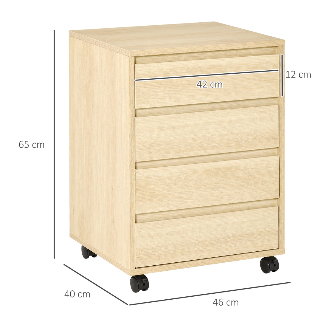 Four-Drawer Office Filing Cabinet, with Wheels - Natural