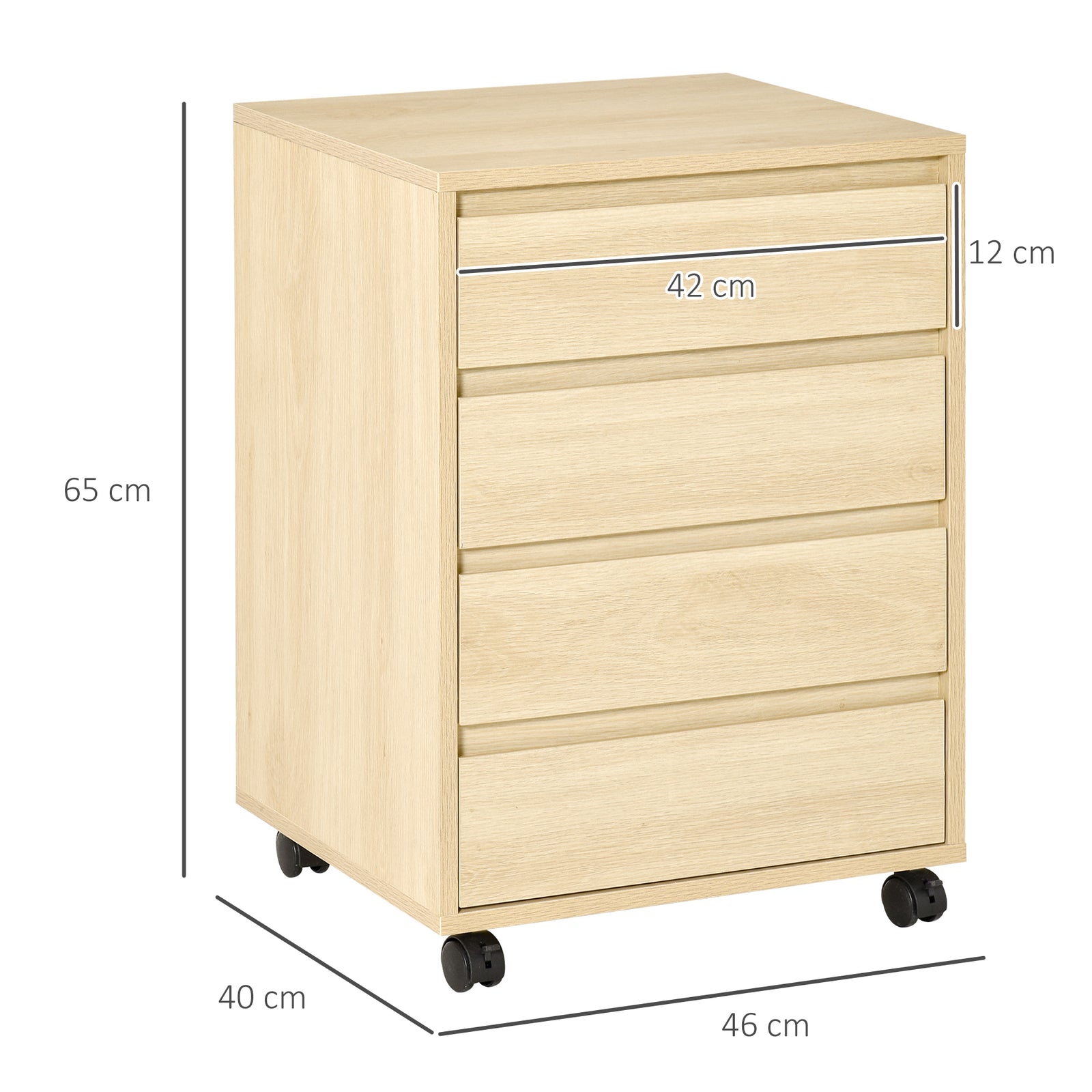 Four-Drawer Office Filing Cabinet, with Wheels - Natural