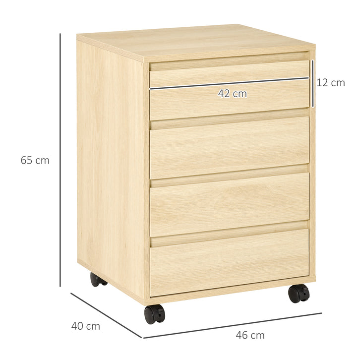 Four-Drawer Office Filing Cabinet, with Wheels - Natural