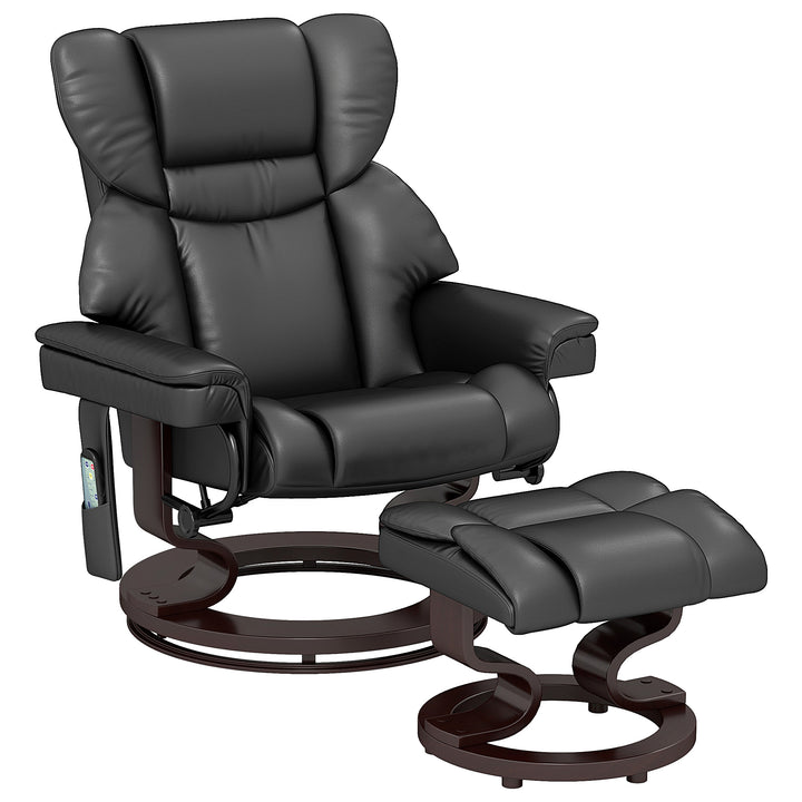 Massage Recliner Chair with Footstool, Upholstered Reclining Armchair with Adjustable Backrest, Steel Frame and Wood Base, Swivel Chair for Living Room, Bedroom, Black