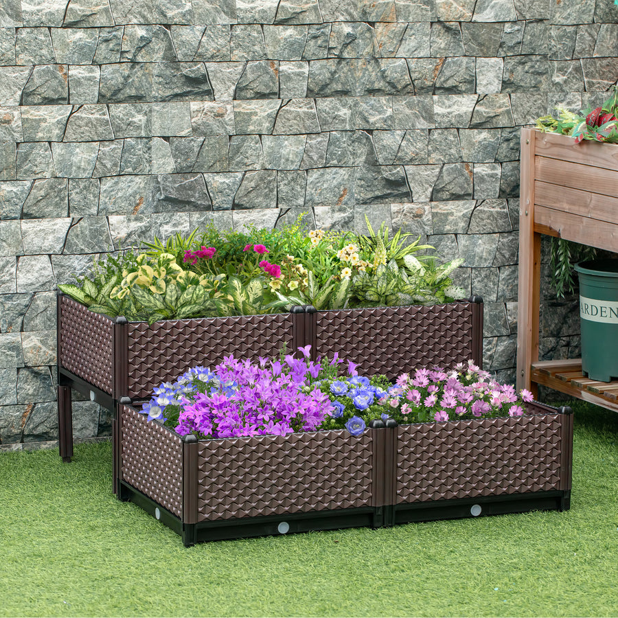 50cm x 50cm x 46.5cm Set of 4 41L Garden Raised Bed Kit, PP DIY Elevated Planter Box, Flower Vegetables Planting Container with Self-Watering Design and Drainage Holes