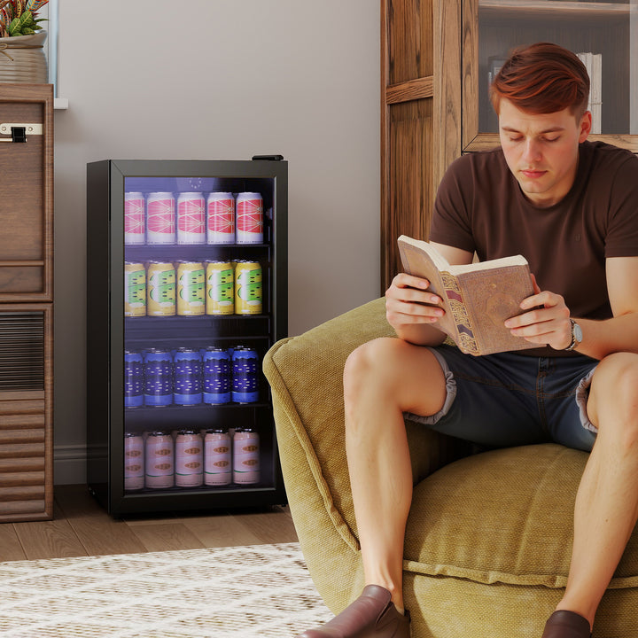 93L Drinks Fridge, 115 Can Freestanding Beer Fridge with Glass Door, Adjustable Shelves, LED Light, for Beer Soda