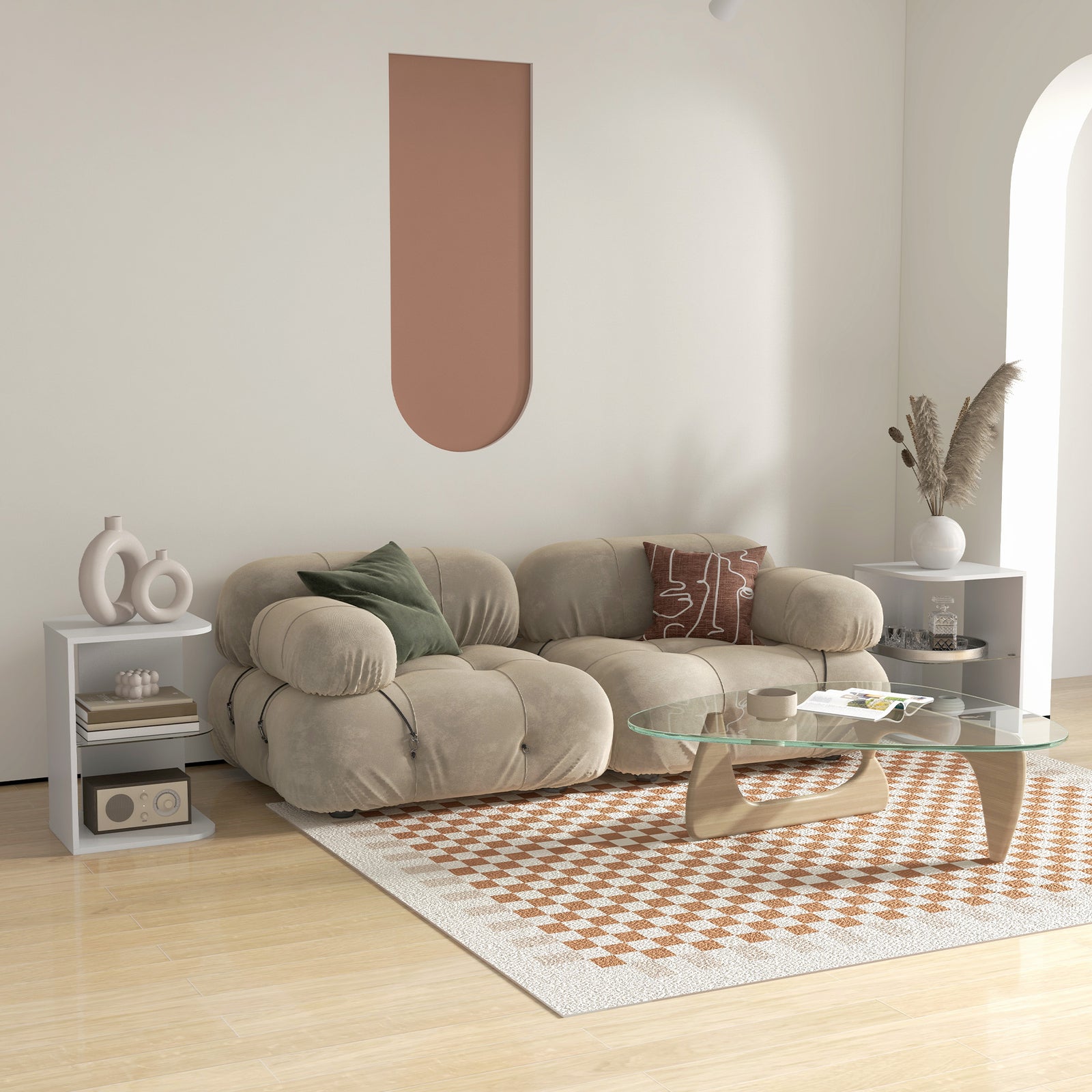 Modern Side Table Set of 2, Three Layer Bedside Table Nightstand with 2 Storage Shelves, for Living room, Bedroom, White