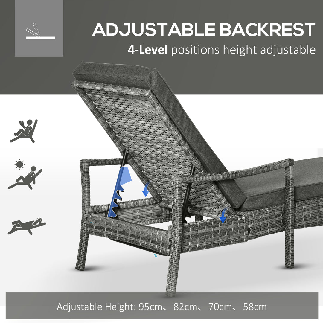 Patio Rattan Sun Lounger, Dual Wicker Weave Outdoor Single Reclining Chair Furniture, 5-Level Adjustable Backrest w/ Removeable & Washable Cushion, Mixed Grey