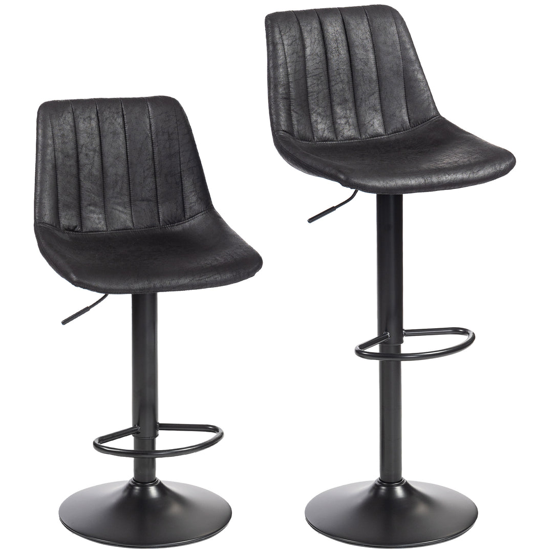 Set of 2 Leathaire Tub Bar Stools - Black