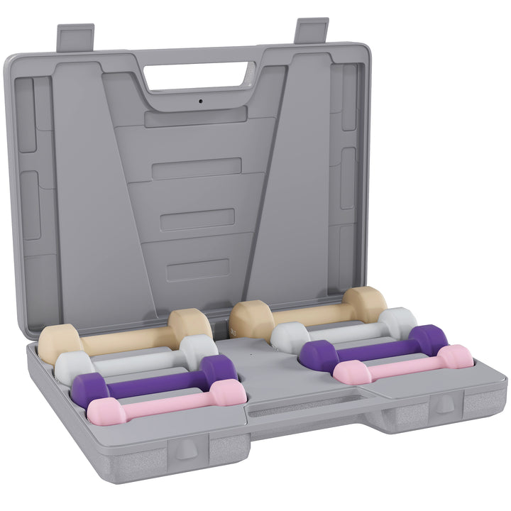 10KG Dumbbells Set with Carry Case, Hand Weights for Women and Men Home Gym Weight Lifting Training, Pink, Purple, Grey, Brown