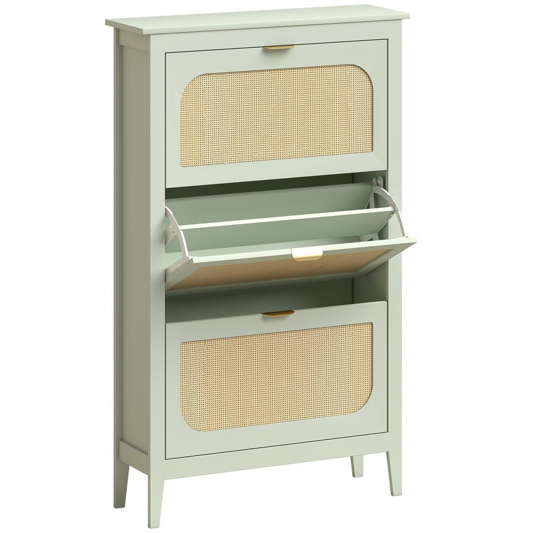 Narrow Shoe Cabinet, Boho Slim Shoe Storage Cabinet with 3 Flip Drawer