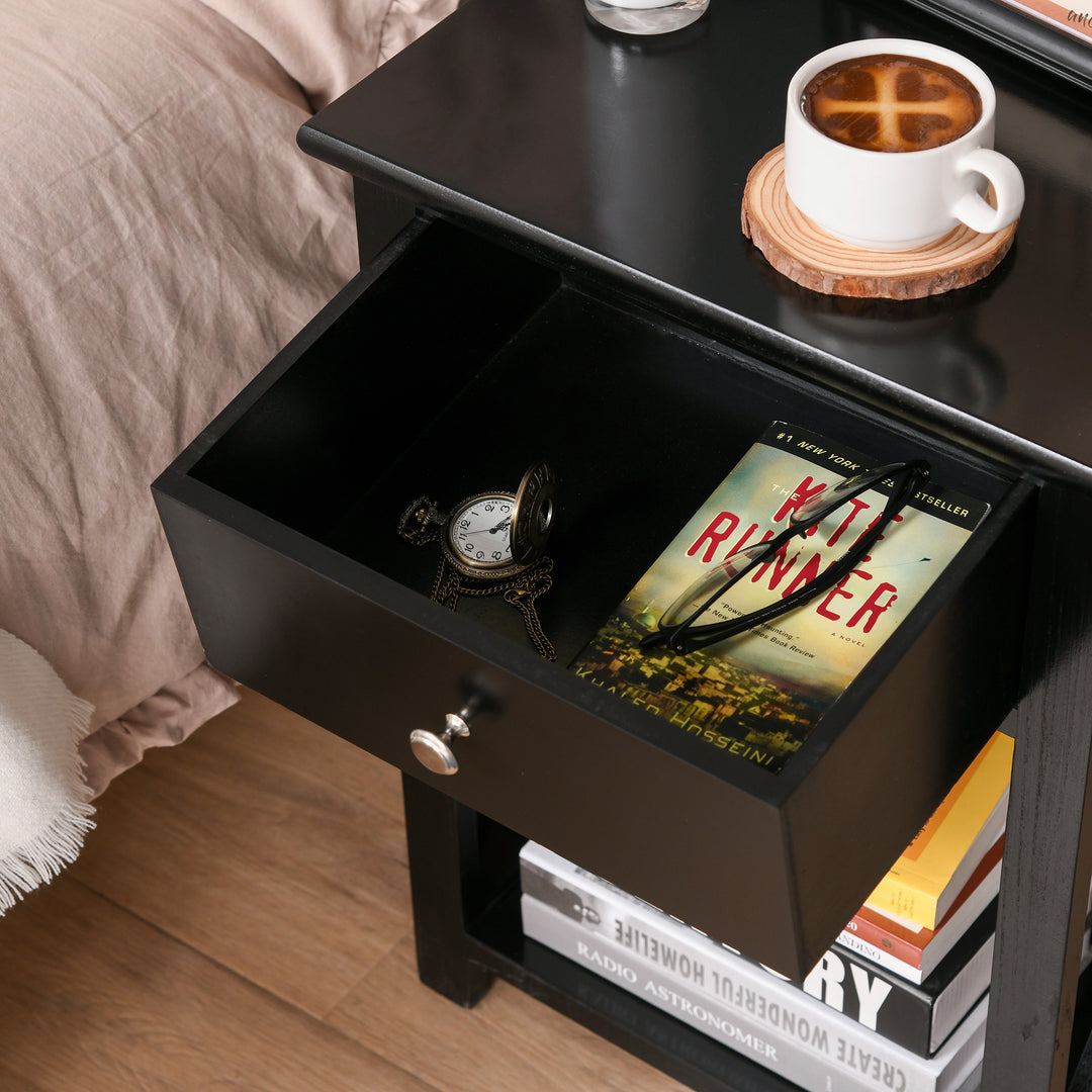 HOMCOM Traditional Accent End Table With 1 Drawer,X Bar Bottom Storage Shelf, for Living Room Bedroom Room 40L x 30W x 55H cm - Black