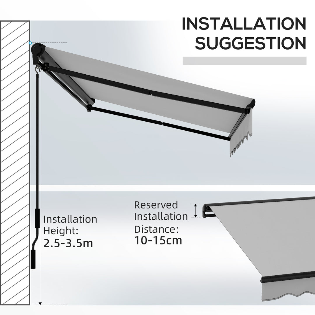 Outsunny 3 x 2m Aluminium Frame Electric Awning, Retractable Awning Sun Canopies for Patio Door Window, Light Grey