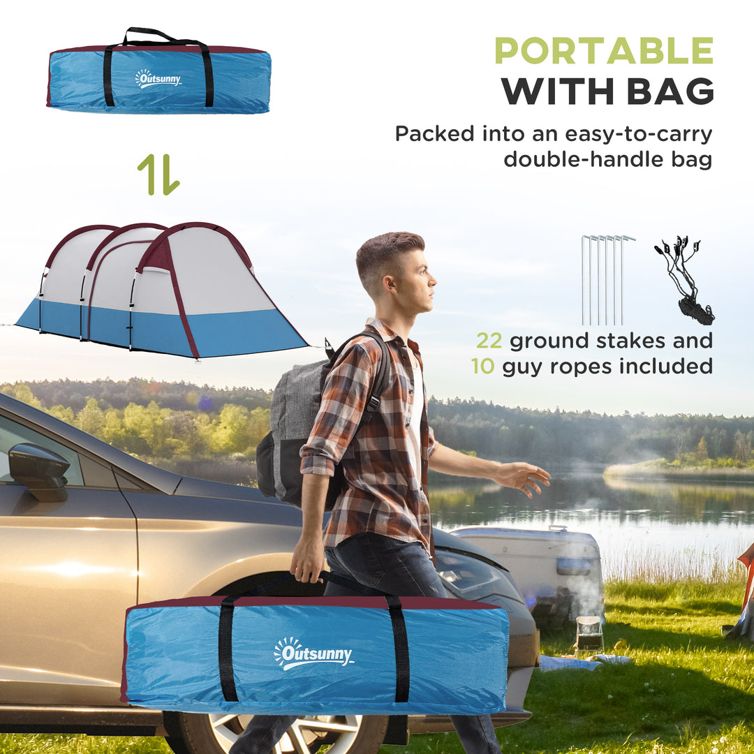 Camping Tent, Large Tunnel Tent with Bedroom and Living Area, 2000mm Waterproof, Portable with Bag for 2-3 Man, Red