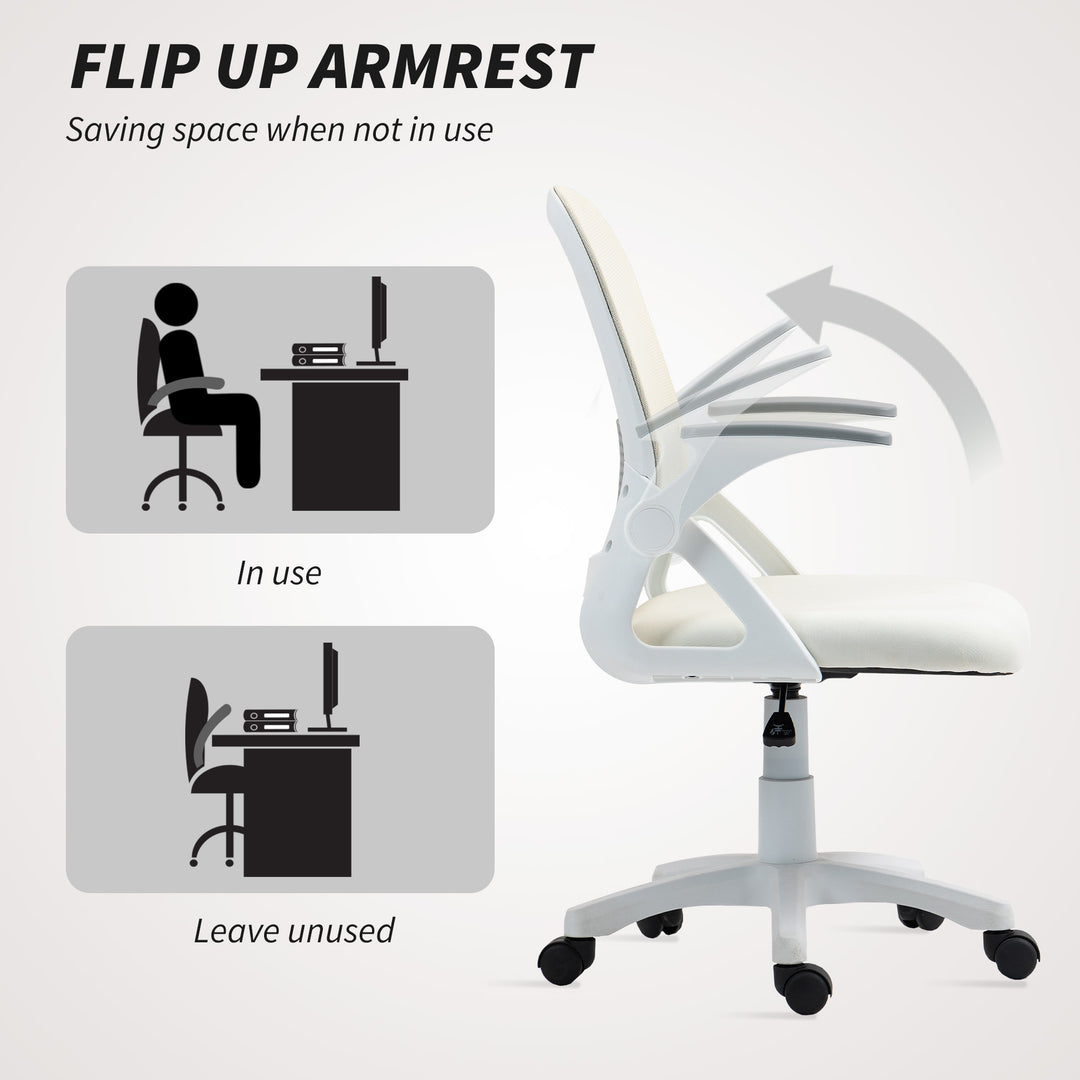 Breathable Mesh Office Chair, Ergonomic Swivel Computer Chair with Flip-up Armrests, Lumbar Back Support for Home/Office, White