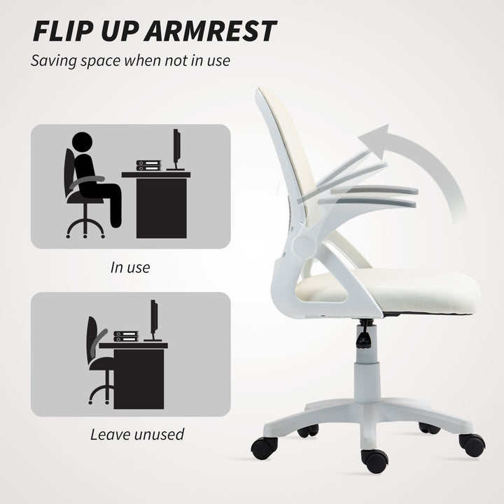 Breathable Mesh Office Chair, Ergonomic Swivel Computer Chair with Flip-up Armrests, Lumbar Back Support for Home/Office, White
