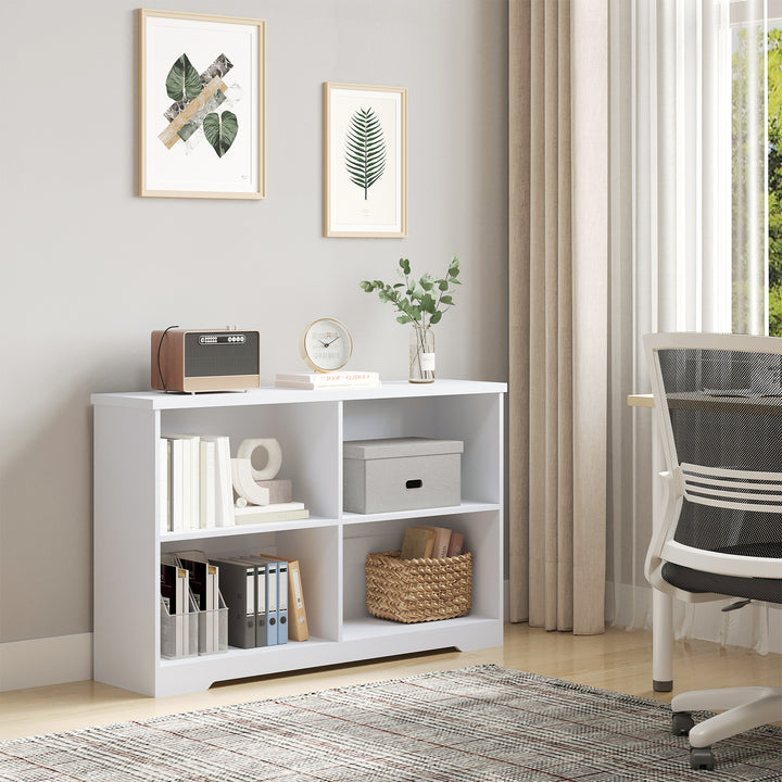 Wooden Cube Bookcase, 2 Tier Open Storage Shelving Unit with 4 Compartments, Freestanding Display Bookshelf for Home Office Living Room Furniture, 118 x 29 x 76cm, White
