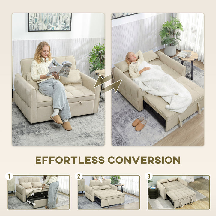2 Seater Sofa Bed, 3-in-1 Convertible Sleeper Sofa with Click-clack Adjustable Backrest and 2 Pillows, Light
