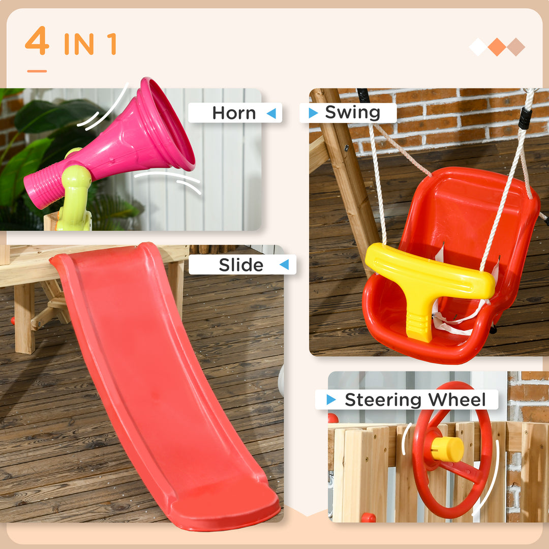 Outsunny Wooden Swing and Slide Set for Toddler 18