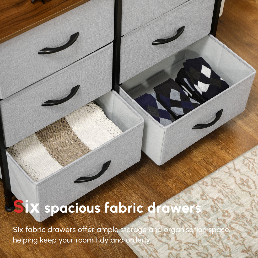 Fabric Chest of Drawers, Storage Drawers, Industrial Bedroom Dresser with 6 Fabric Drawers, Steel Frame and Wooden Top for Nursery, Living Room, Hallway, Grey
