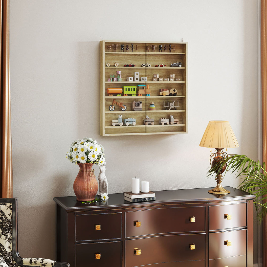 Six Shelf Display Cabinet, with Glass Doors - Oak