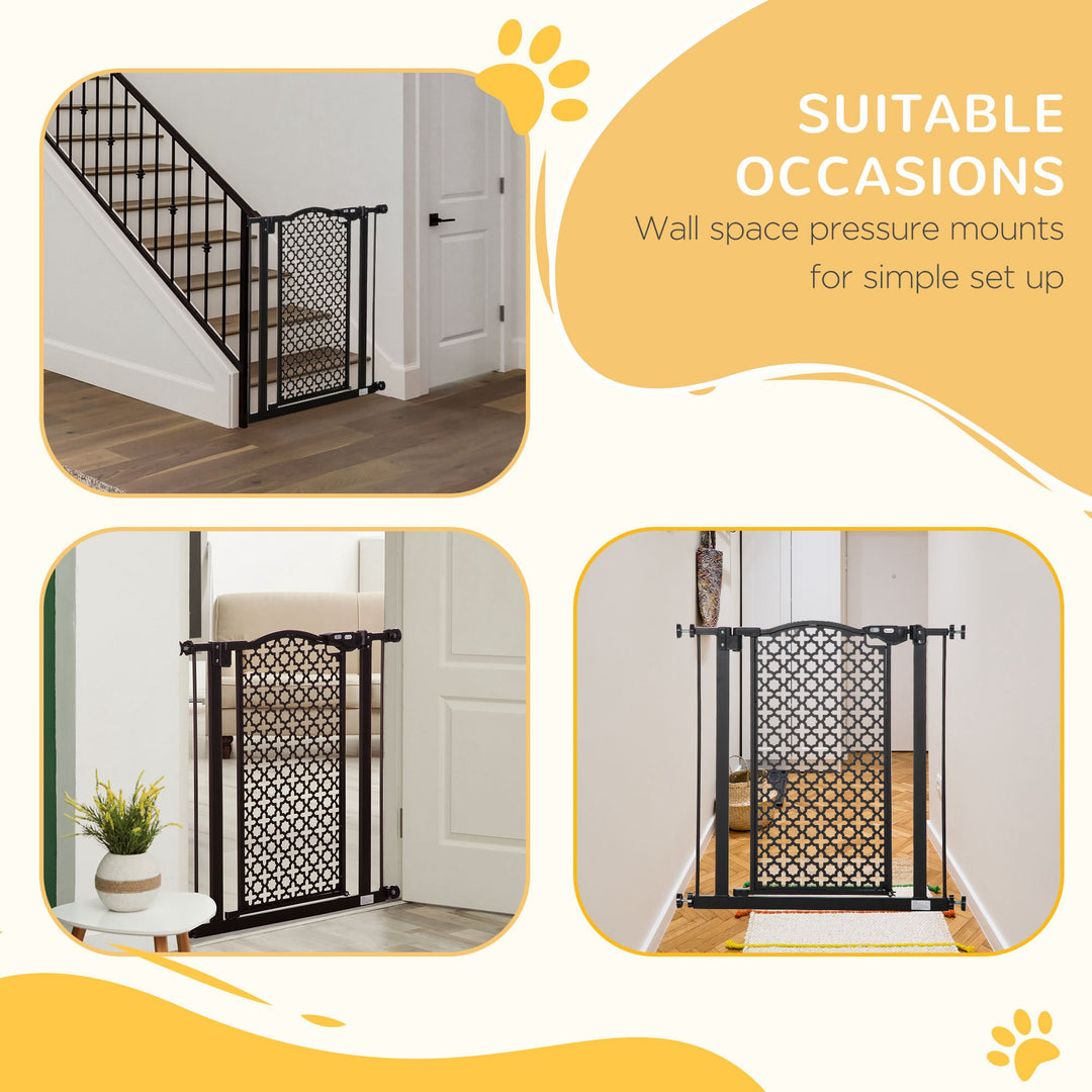 PawHut 74-80 cm Pet Safety Gate Barrier Stair Pressure Fit with Auto Close and Double Locking for Doorways, Hallways, Black | Aosom UK