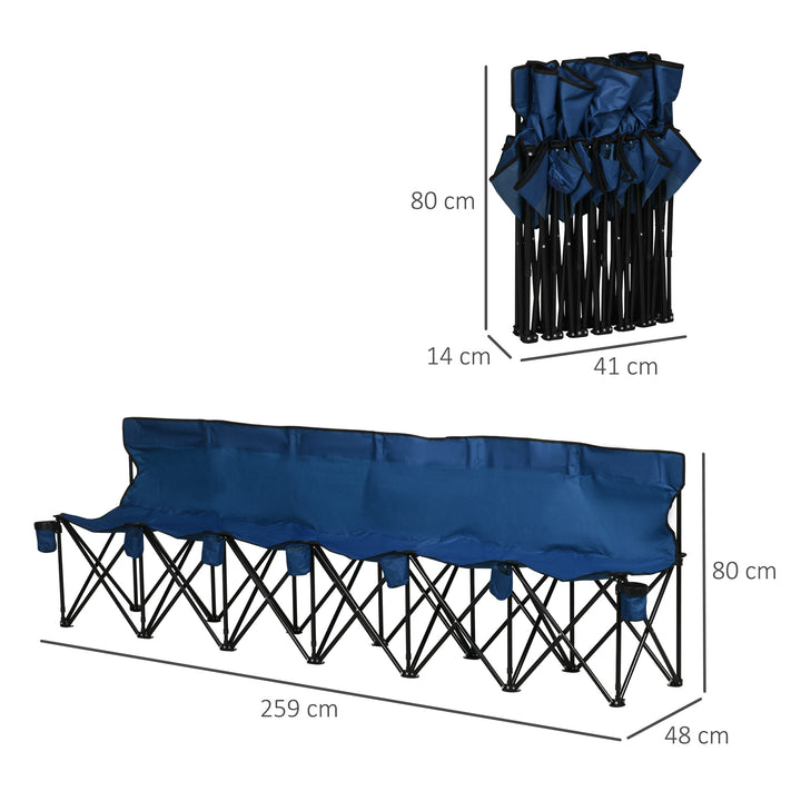 Outsunny 6 Seater Folding Sports Bench Outdoor Picnic Camping Portable Spectator Chair Steel Frame w/ Cup Holder & Carry Bag