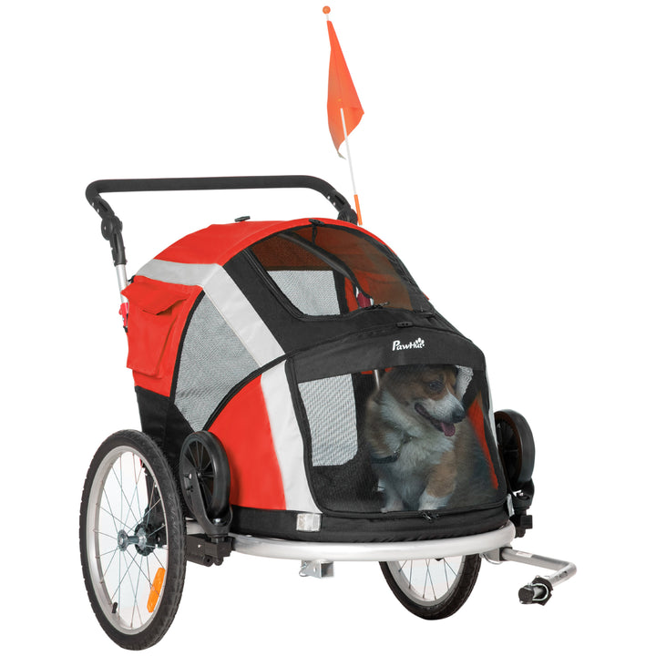 PawHut Foldable Dog Bike Trailer, 2-in-1 Pet Cycling Carrier with Safety Leash, Flag for Small Animals, Camping, Hiking, Red