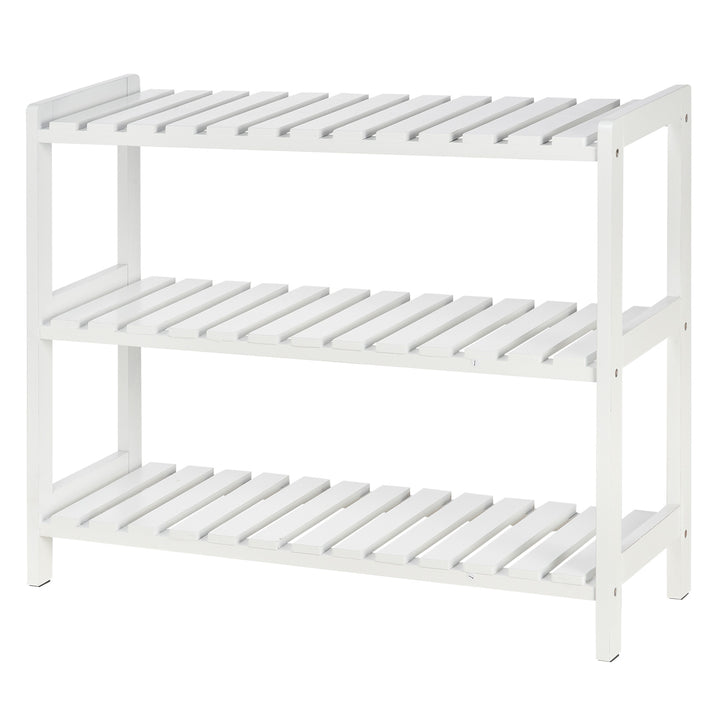 HOMCOM Shoe Sanctuary: 3-Tier Slatted Shoe Rack, Wooden Frame, Spacious and Hygienic Storage, 70L x 26W x 57.5H cm, White | Aosom UK