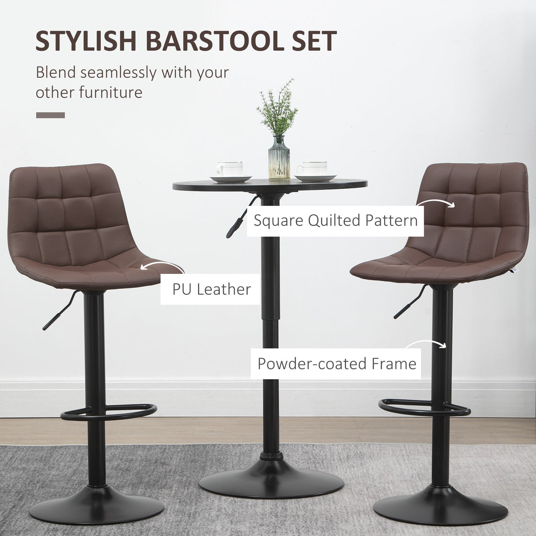 MCL Adjustable Bar Stools Set of 2, Swivel PU Leather Upholstered Barstools with Tufted Seat and Back, Breakfast Bar Chairs for Kitchen Counter, Brown