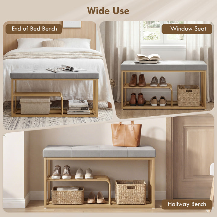 Bench and Shoe Storage, Tufted Shoe Storage Bench with Velvet Seat Cus