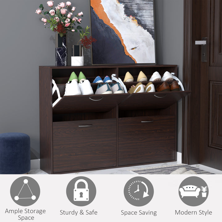 HOMCOM Wooden Shoe Cabinet, Stylish Multi Flip Down Shelf and Drawer Organizer for Entryway, Dark Brown | Aosom UK