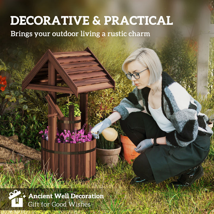 Wood Wishing Well for Outside with Hanging Bucket, Wishing Well Plante