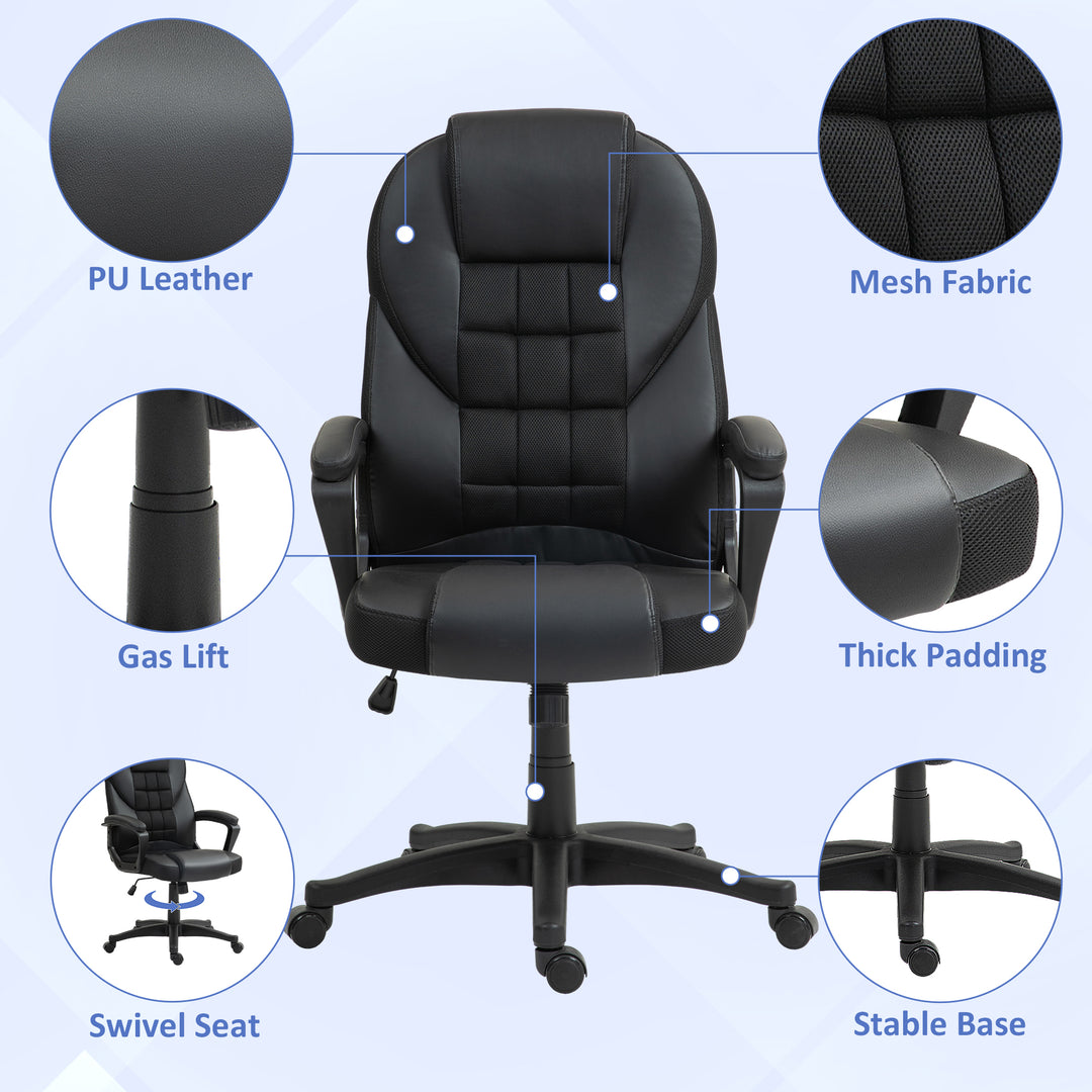 HOMCOM Executive Office Chair, PU Leather High Back Desk Chair, Swivel Computer Chair with Adjustable Height and Tilt Function, Black