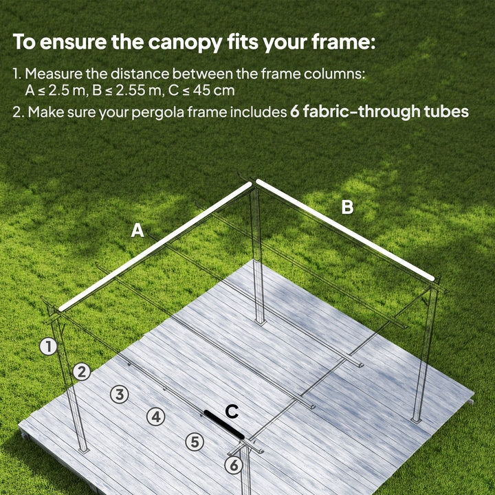 Retractable Pergola Cover, 2.55 x 2.5 m Replacement Canopy Fabric for 