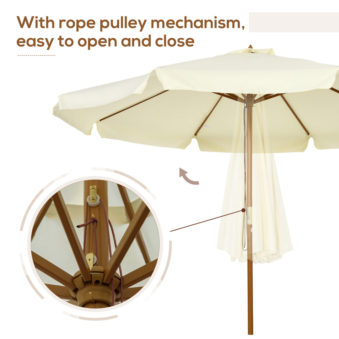 MCL 3.3(m) Patio Umbrella, Garden Parasol, Outdoor Sun Shade Canopy with 8 Bamboo Ribs, Ruffles and Wood Pole, Beige