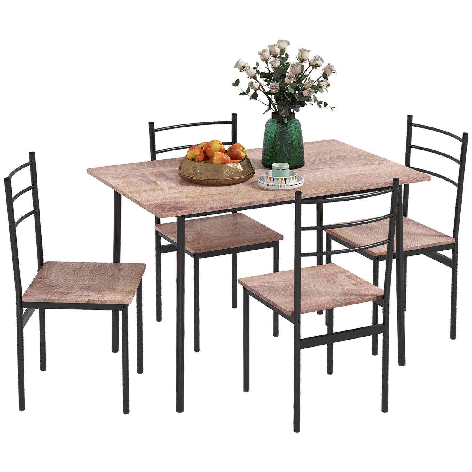 5 Piece Dining Table and Chairs Set, Dining Room Sets, Steel Frame Space Saving Table and 4 Chairs for Compact Kitchens, Black